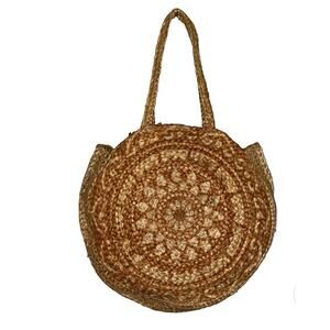 Chloe & Lex Round Woven Jute Tote Shoulder Bag Boho Vacation Summer Beach NWT